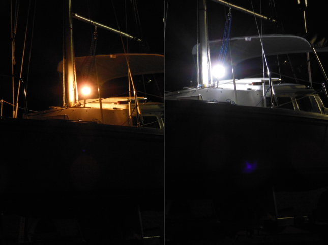 Anchor light with incandescent bulb (L) and LED array (R)